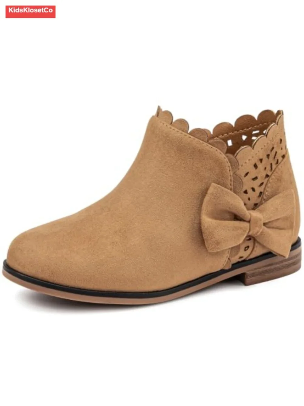 Girls Faux Suede Ankle Boots with Zipper, Bow Accents, Non-Slip Sole